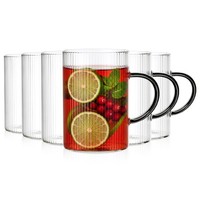 TrinkgläSer Kaffeetassen 6Er Set 290Ml Rillen Schwarzer Henkel Vilde