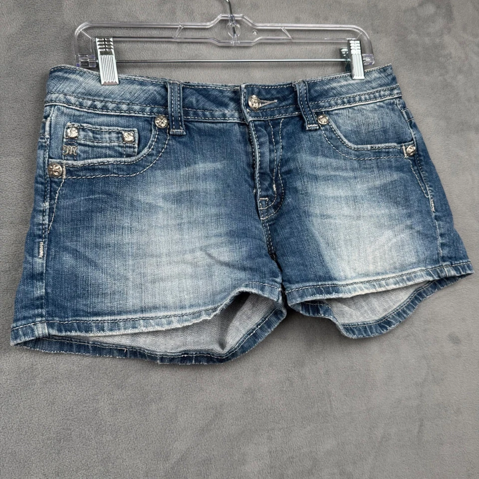 Pantalones cortos Miss Me Jeans JP6080H para mujer talla 29 azul denim adornado rosa Foto 2 de 4