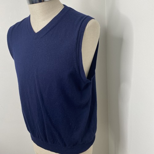 Nordstrom Mens Blue Sweater Vest Sz L V Neck Merino Wool Classic Preppy - Picture 4 of 7