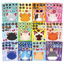 24 Sheets Cats Stickers for Kids, Make a Cat Face Stickers, You Color