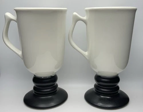 2 Vintage Hall China 1273 Irish Coffee Footed Pedestal Mug White and Black USA**