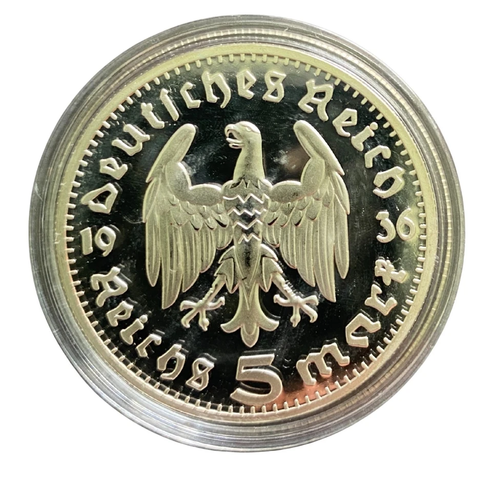 WWII Era German 5 Mark Novelty Educational Collectible Coin Set of 3 – 38mm - Image 4 of 4