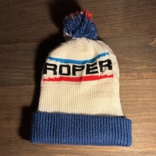 Vtg Roper Canada Winter Hat Blue Red White Pom-Pom Ski Knit Cap Stocking Beanie