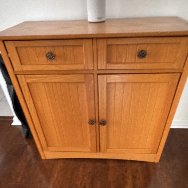 Brown Wood Freestanding Storage Cabinet 32x14x30 w/ 2 Doors, 2 Drawers