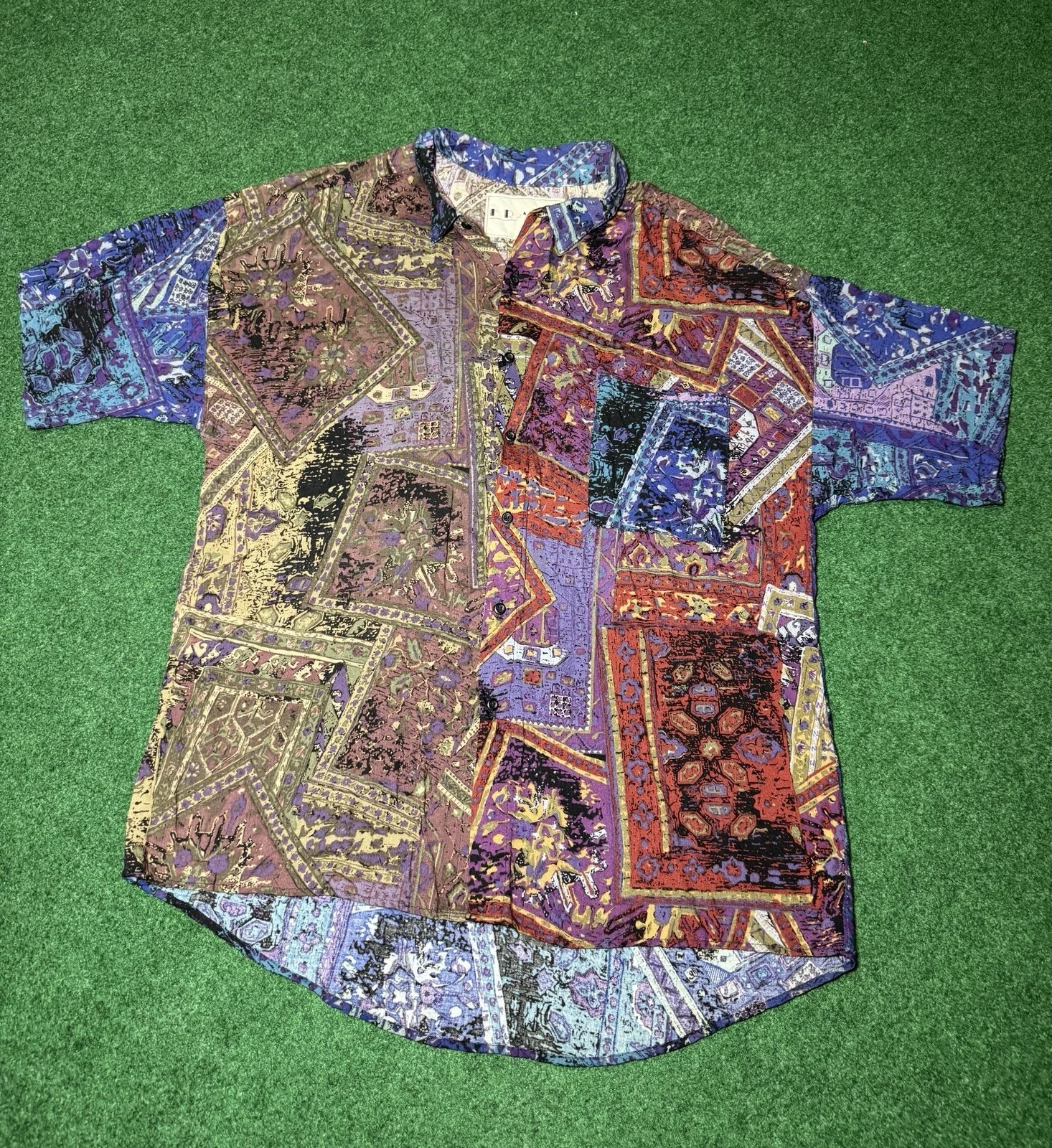 Vintage 90s Frank Leisure Vacation Hawaiian Abstract Lrg Miami Button Up Shirt