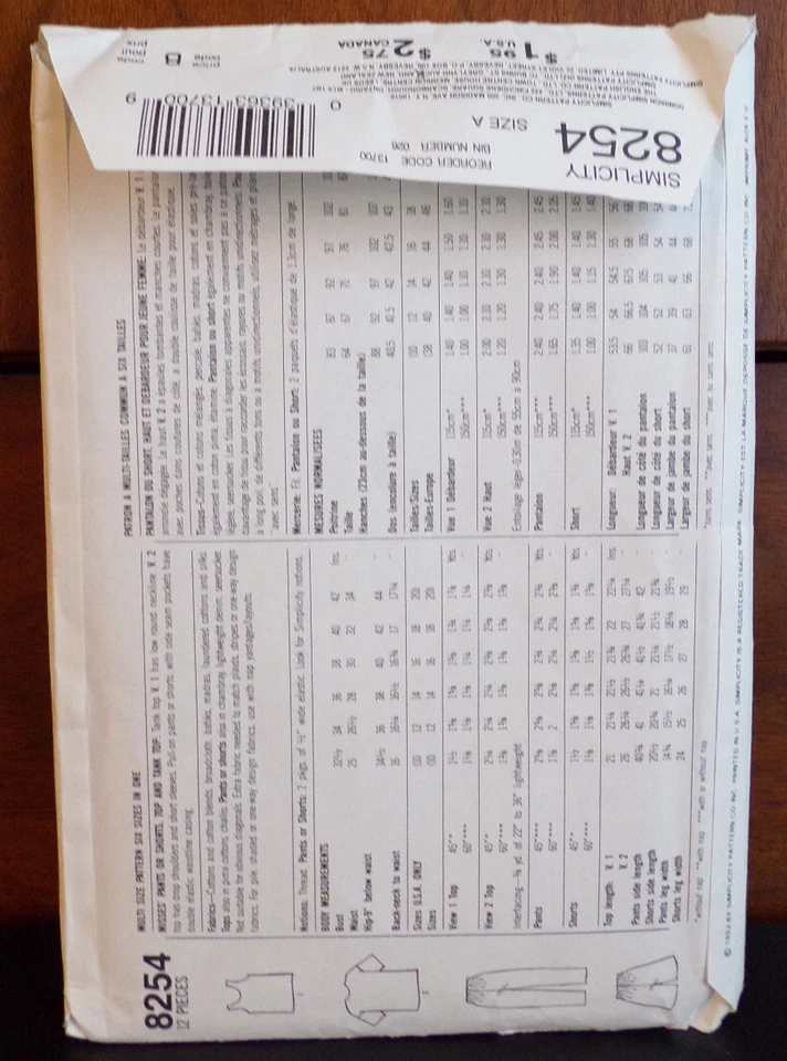 Simplicity Sewing Pattern 8254 Misses Pants Shorts Top Tank Top Size 10-20 UNCUT - Image 3 of 4