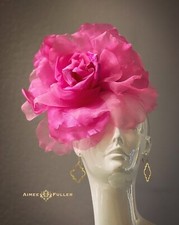 Hot Pink Fuchsia Rose Kentucky Derby Fascinator Bridal Hat Flower Silk Ascot Hat