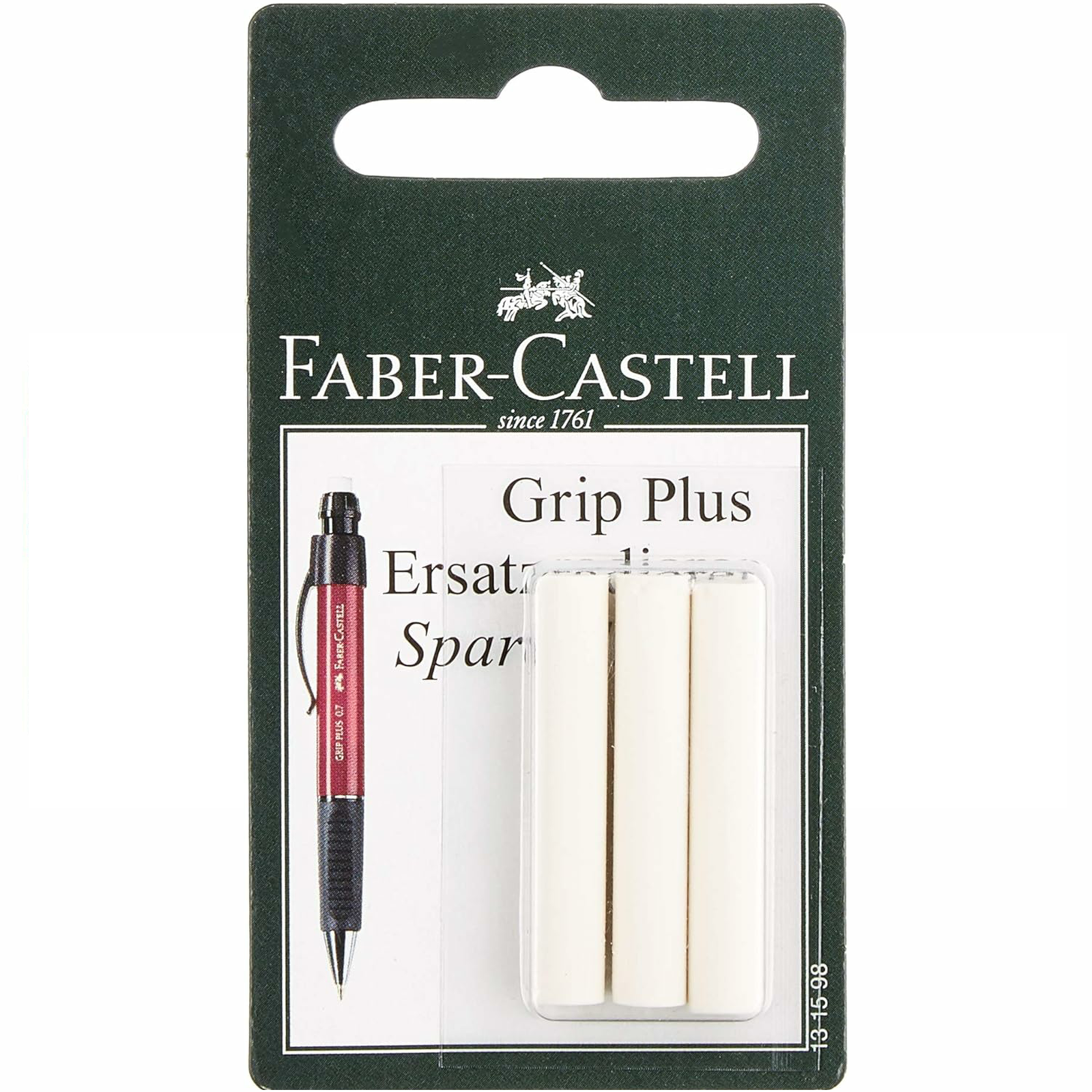 Faber-Castell Grip Plus Eraser Rubber Refills - White - Blister Pack of 3