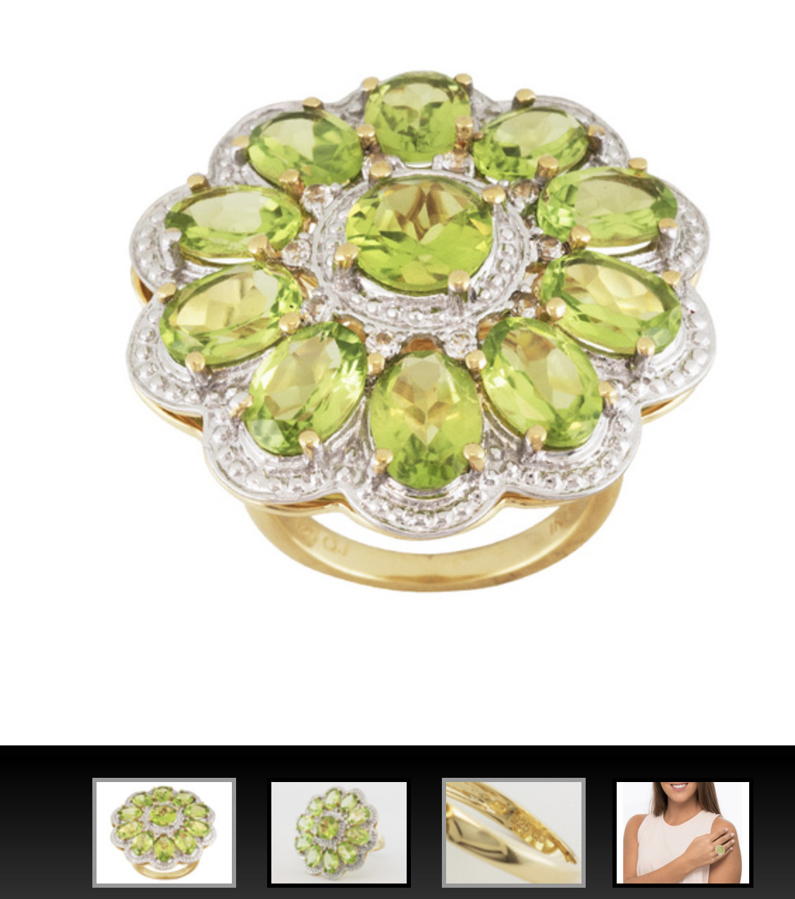 7,98 карат маньчжурского перидота и 17 карат белого топаза из 18-каратного золота на серебряном кольце 9