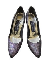 Vintage 80s Stuart Weitzman for Mr. Seymour Metallic Fabric Heels Pumps Size 6