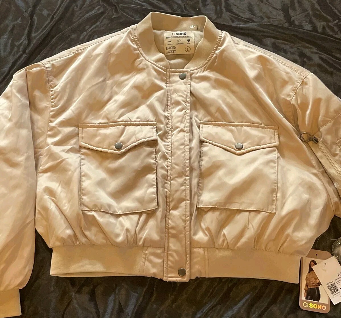 Ci Sono Coat Beige Tan Padded Lined Zip Up Bomber Flight Jacket