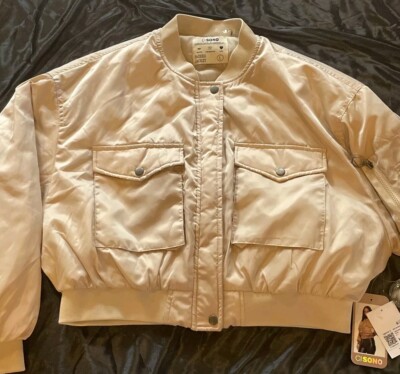 Ci Sono Coat Beige Tan Padded Lined Zip Up Bomber Flight Jacket Size L Pocket
