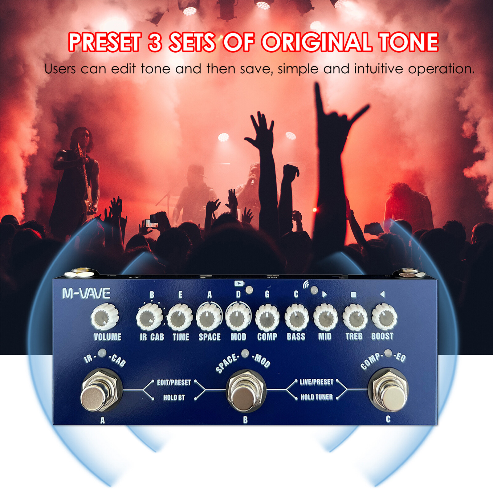 M-VAVE Bass Multi Effects Pedal Tuner Delay Reverb Compressor Chorus ...