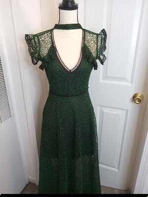 FEW MODA Summer DRESS SIZE MEDIUM RUN SMALL Green BLACK Waist. Night ON THE Town