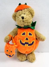 Hug Fun Halloween Bear Pumpkin Costume Plush Jack O Lantern Jointed Legs 9"