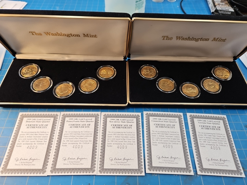 1999 Washington Mint 24K Layered State Quarters - Two Sets Of 5