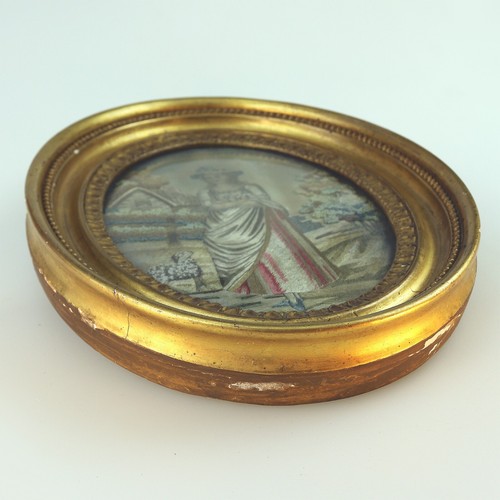 Ein bezauberndes antikes georgisches Hirtenbild bestickt & Aquarell um 1800 - Bild 6 von 6