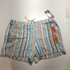 Briggs Shorts Womens Sz 2XL Blue Orange Striped Indie 4" Linen Blend Summer NEW