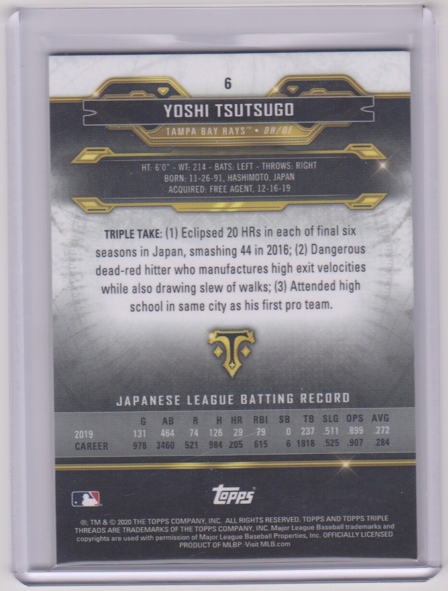 2020 Topps Triple Threads Yoshi Tsutsugo Gold Rookie Card # 38/99
