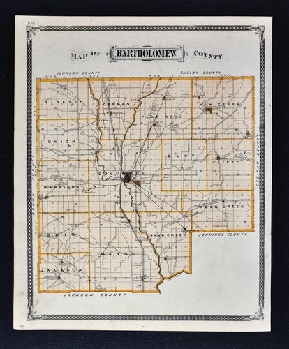 Map Of Bartholomew County Indiana 1876 Indiana Map - Bartholomew County - Columbus Hope Elizabethtown  Jonesville | Ebay