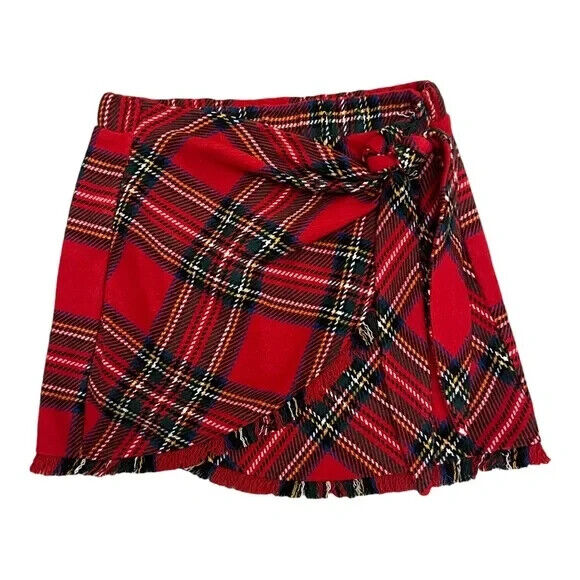 Judith March Women’s S Penny Lane Plaid Fringed Skirt With Waist Tie Size Medium