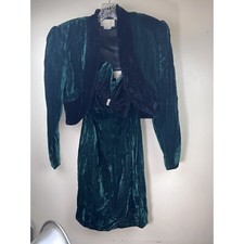 Vintage Velvet Dress & Bolero Set Strapless Emerald Green Dress Size 6 Cache