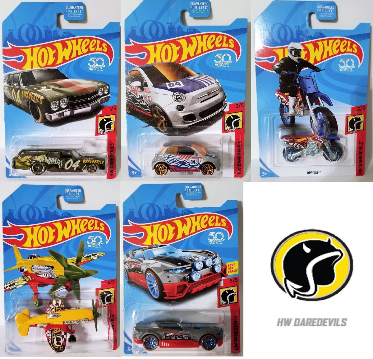 Hot Wheels 2018 HW DAREDEVIL 5 Car Complete Set 50th Anniversary