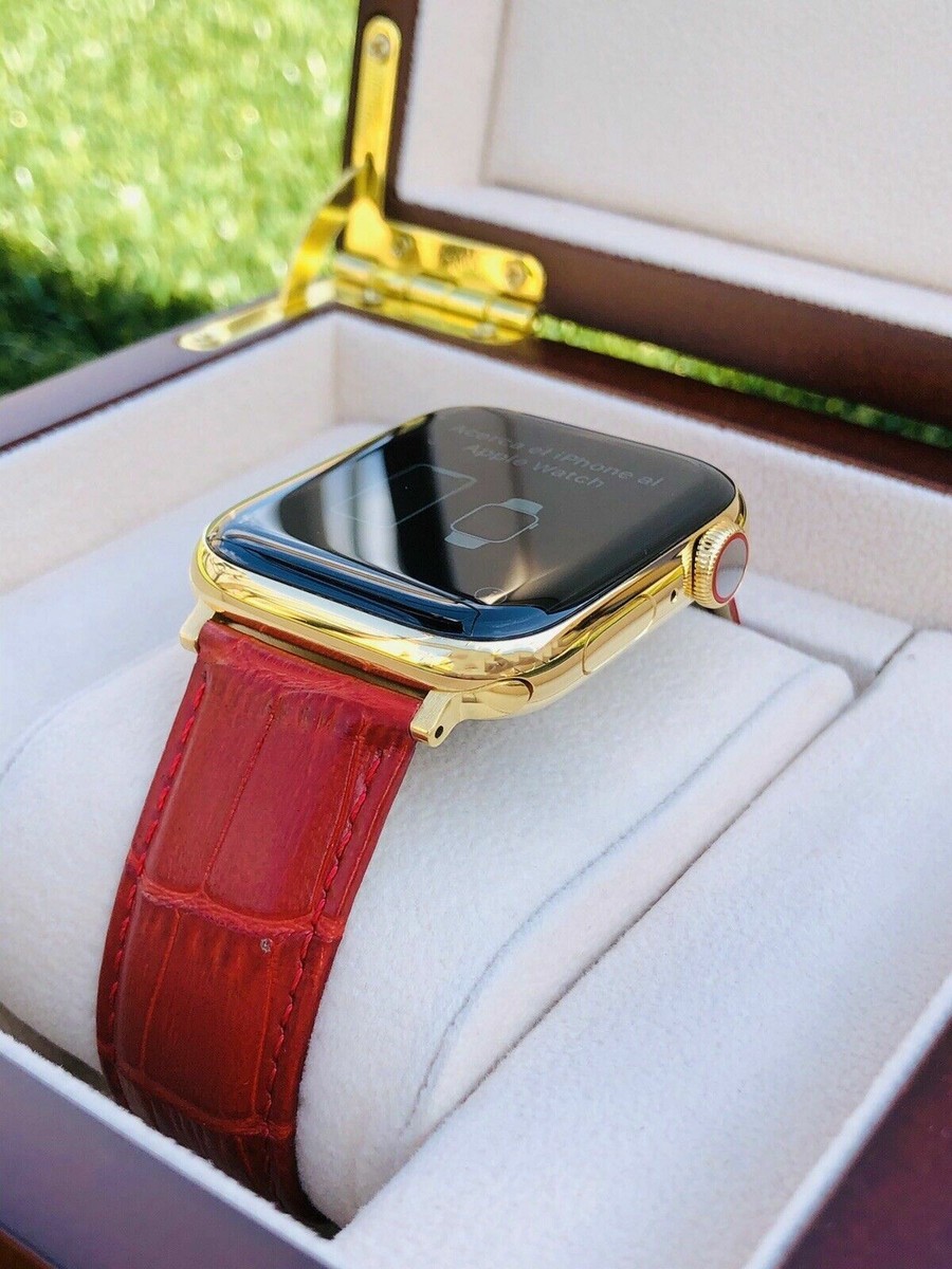 Watch Strap Gold Apple Watch With Red Band 24K Gold Plated 44MM