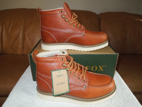 Golden Fox Classic Moc Toe Wedge Leather Boots -Size: 9.5 Men USA