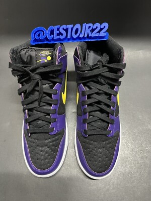 NIKE DUNK HI PREMIUM EMB “LAKERS” [DH0642-001] BLACK PURPLE SZ 10