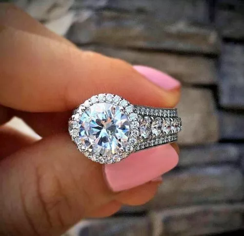 3.87Ct White Round CZ Heavy Engagement Wedding Ring In 925