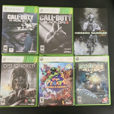 Xbox 360 Game Lot 6 w/ Cases: COD Ghosts, Black Ops II, MW2, BioShock