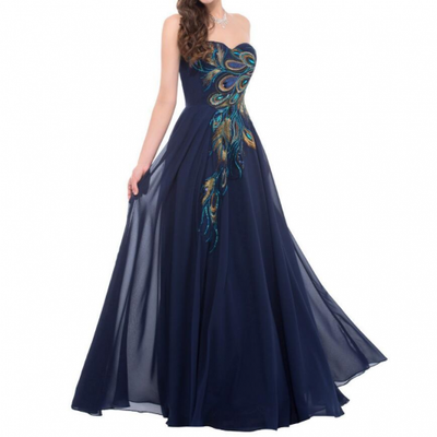 Women's Peacock Pattern Long Formal Evening Prom Bridesmaid Wedding Ball  Gown Dr | eBay