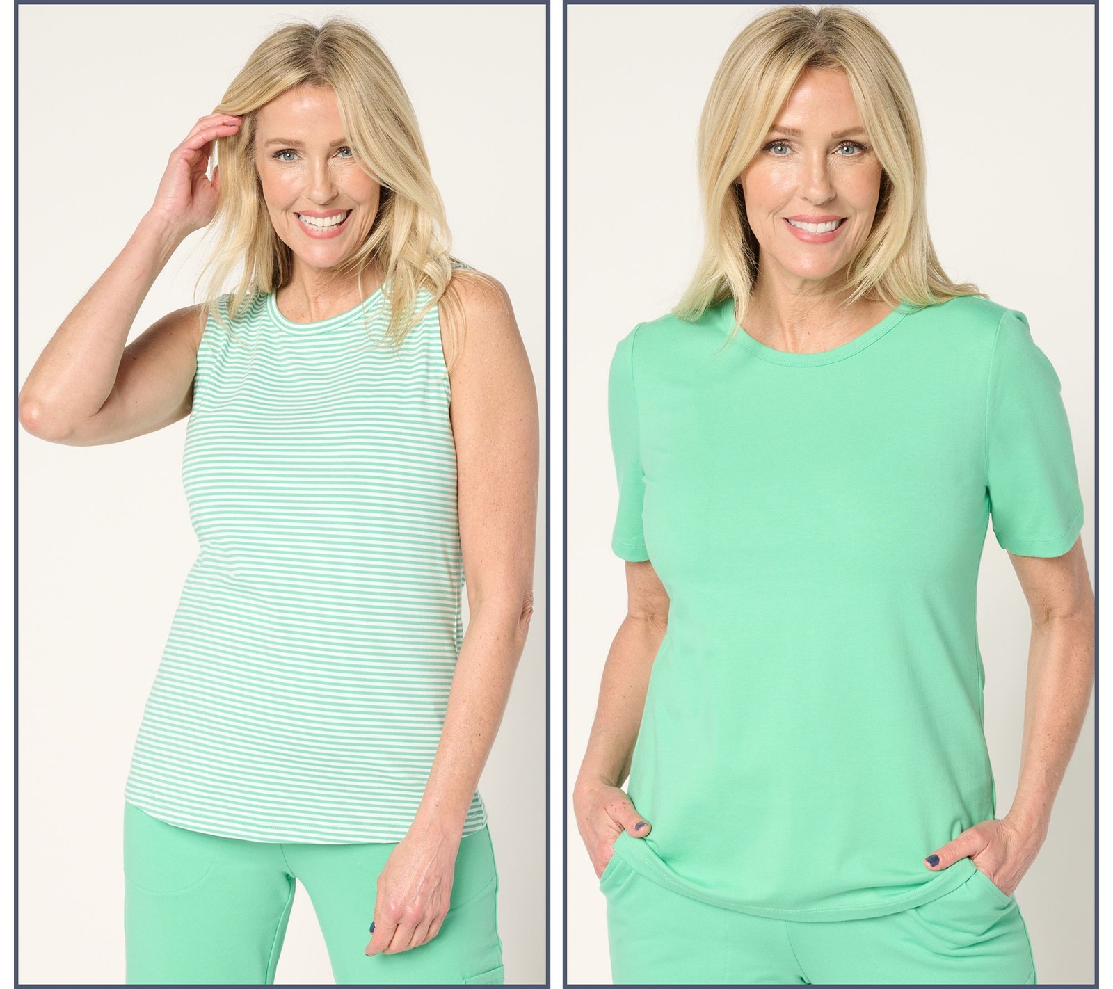 Fashion Women's Top Sz M Denim & Co. Essentials Striped Tank and Green A692018