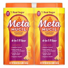 Metamucil Psyllium Fiber Supplement with Sugar, Orange Flavored, 130 Servings