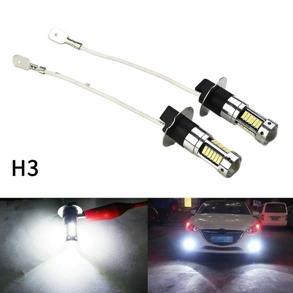 Pair H3 LED Fog Light Bulbs Conversion Kit Super-Bright Canbus 6000K White 100W - Image 2 of 4