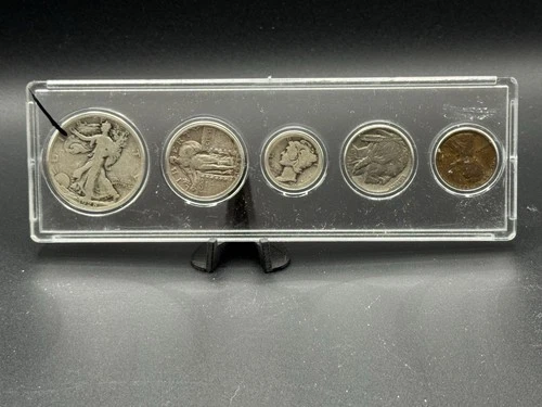 1928 5-Coin Set Walking Liberty Half Dollar, Standing Liberty Quarter, Merc Dime