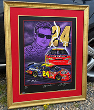 SUPER RARE JEFF GORDON 24 SAM BASS SIGNED LARGE FRAMED ARTWORK 2006 NASCAR 30/50