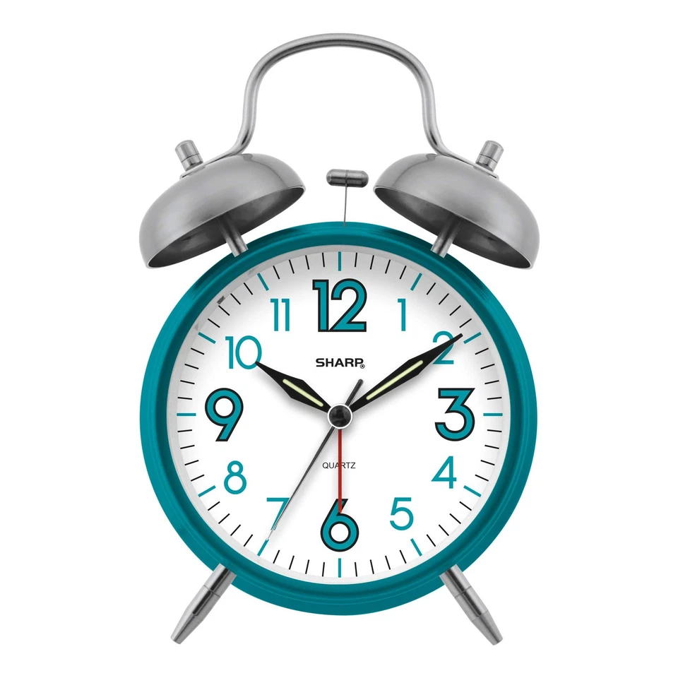 Sharp SPC851 Twin Bell Alarm Clock, Teal - Image 3 of 4