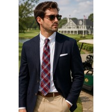 NWT Burgundy Blue Plaid Neck Tie Classic Preppy Business Wedding Tie