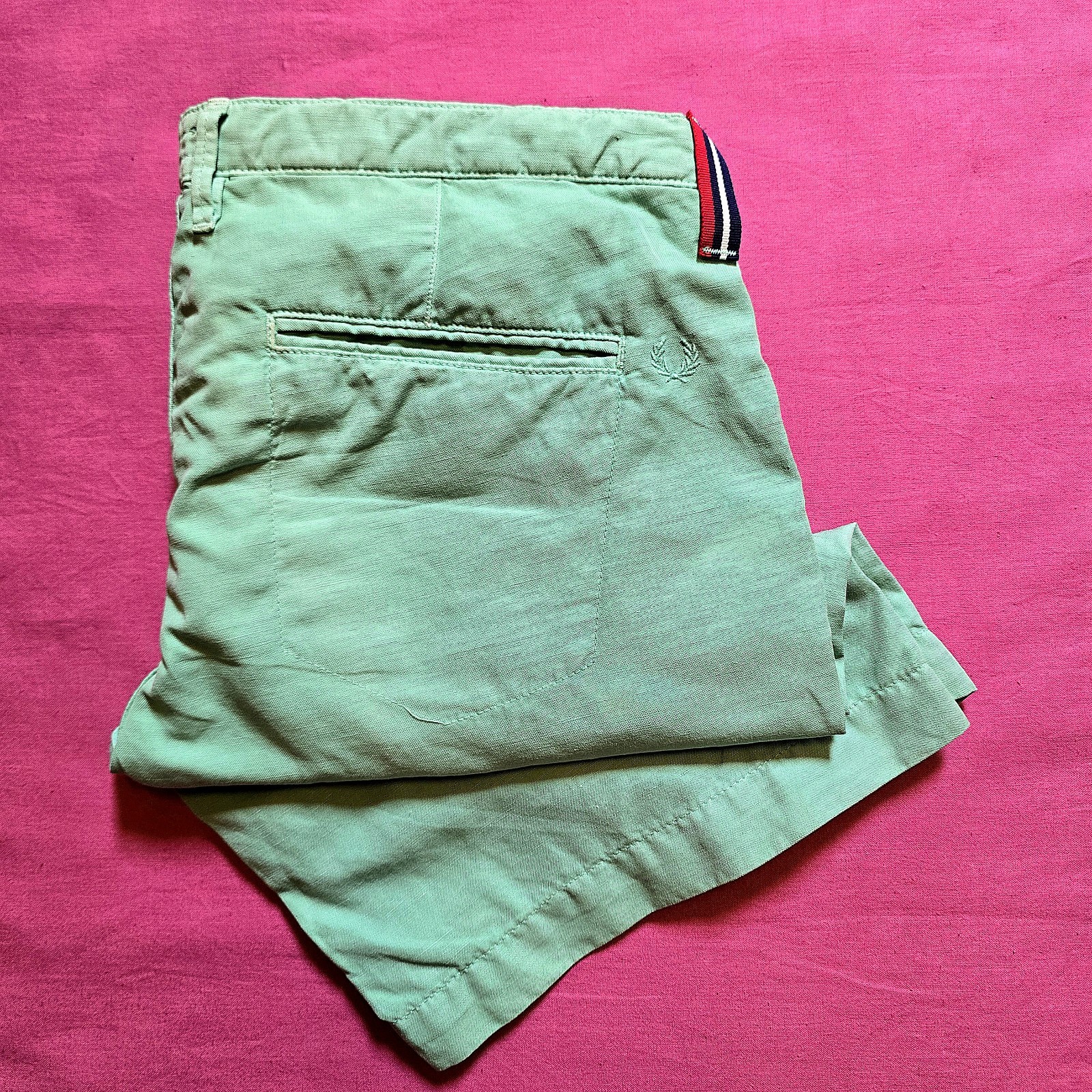 Short Chino Fred Perry W32 Uomo Verde Salvia Misto Cotone Lino Pantaloncino