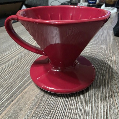 BIALETTI Red Ceramic Pour Over Portable Coffee Maker Uses #2 Filters - Picture 2 of 4