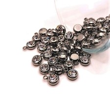 201 Stainless Steel, Clear Diamond April Birthstone Rhinestone Charms, 8x6mm -