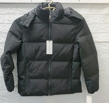 New Cole Haan Full Zip Removable Hood Short Tech Puffer Coat Black Size Medium