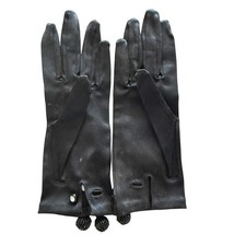 Vintage 1950  s Viola Weinberger Beaded Black Satin Wrist Gloves West Germany 6.5