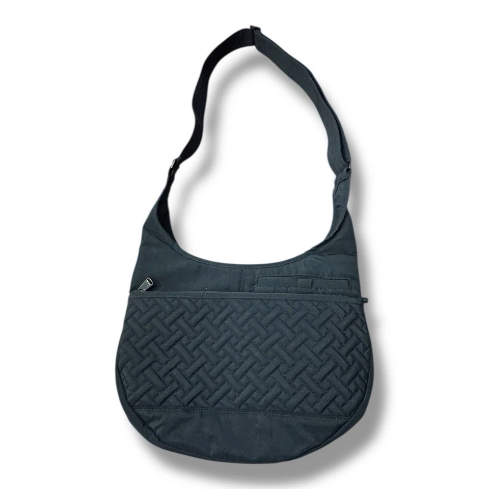 Lug Canopy LOVE Black Nylon Crossbody Hobo Bag Adjustable Strap RFID Purse - Image 2 of 4