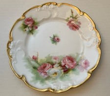 Jean Pouyat Limoges Roses Scalloped Gold Edge 6  Porcelain Dessert Plate France