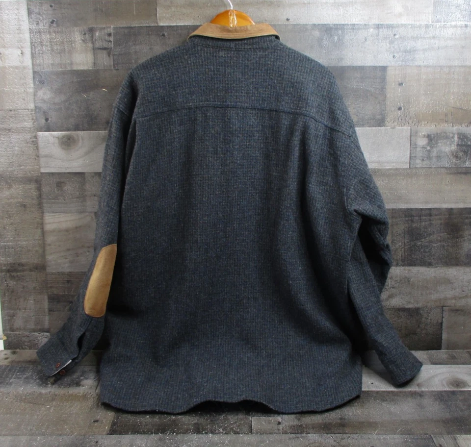 Camisa Woolrich Para Hombres 2XL Verde Lana Gamuza Cuello Codo Parches Hecha en EE. UU. Foto 3 de 4