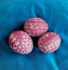  Ostereier,Sorbische Eier, 3er Set ,Kratztechnik , Handarbeit,NICHT ZUM HÄNGEN!