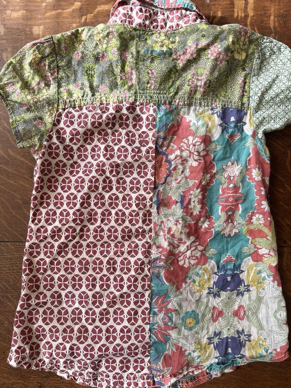 Colorful Bohemian Patchwork Button Down Blouse Sh… - image 6